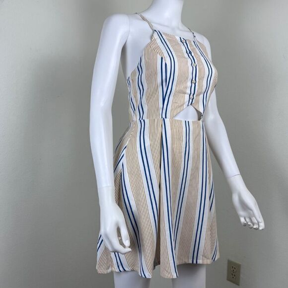 J.O.A She's Like The Wind Women Size S Striped Cutout Skater Mini Dress Resort - Picture 6 of 14